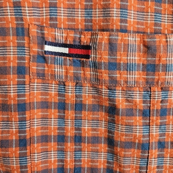 Tommy Hilfiger Jeans Men's Button-down Short Sleeve Shirt Red Blue Plaid SZ XL - Picture 3 of 6